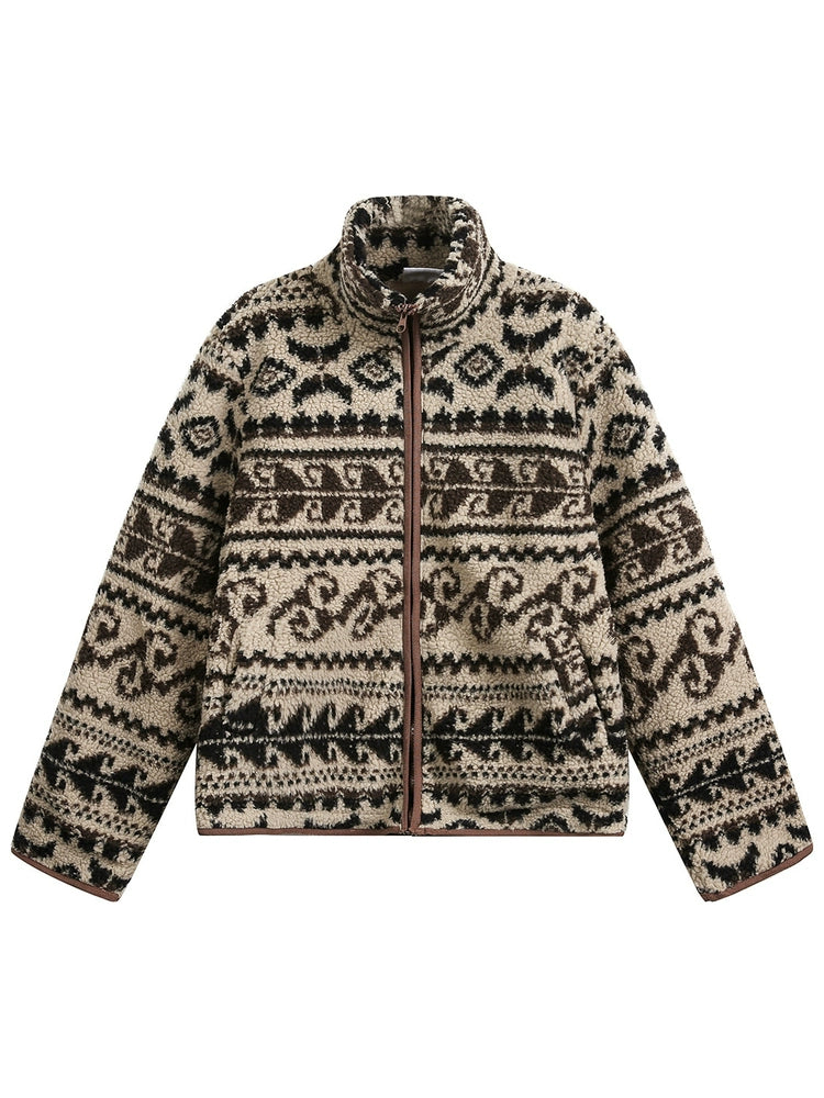 Jacquard Fleece Stand Collar Jacket