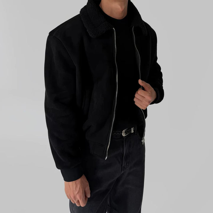 جاكيت شيربا من جلد السويد الصناعي مع طية صدر 