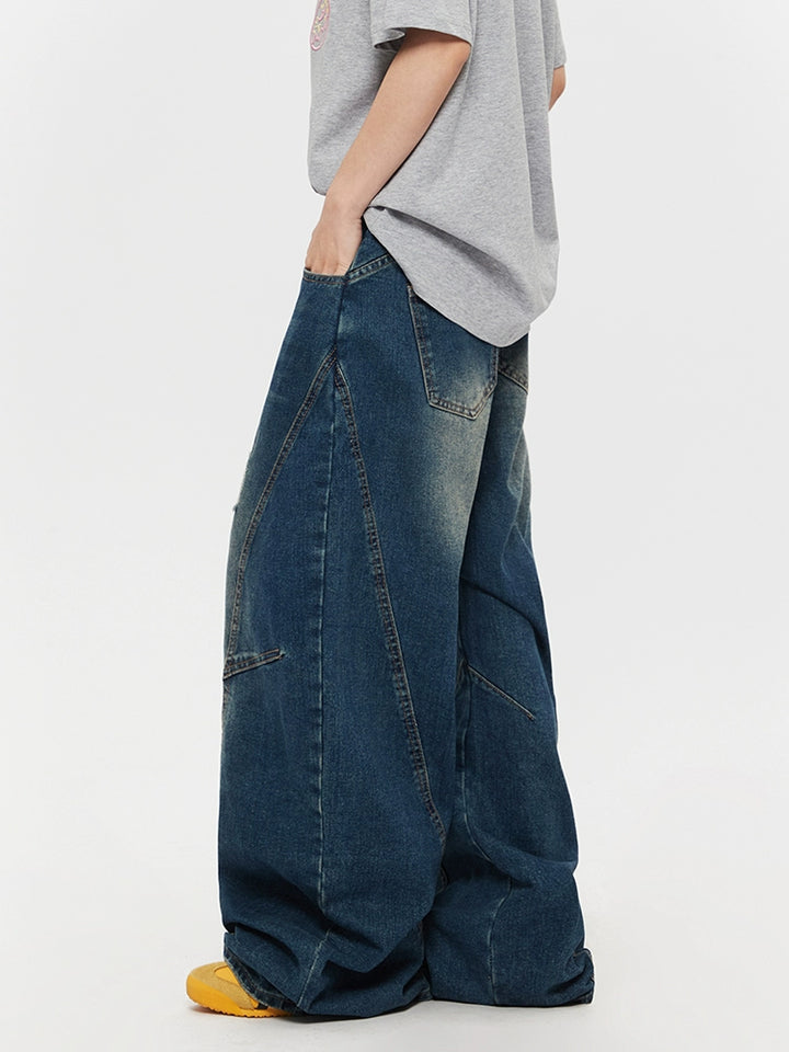 Ripped Loose Fit Washed Straight Jeans