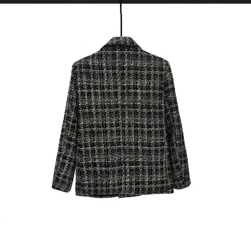 Double-Breasted Tweed Knit Jacket