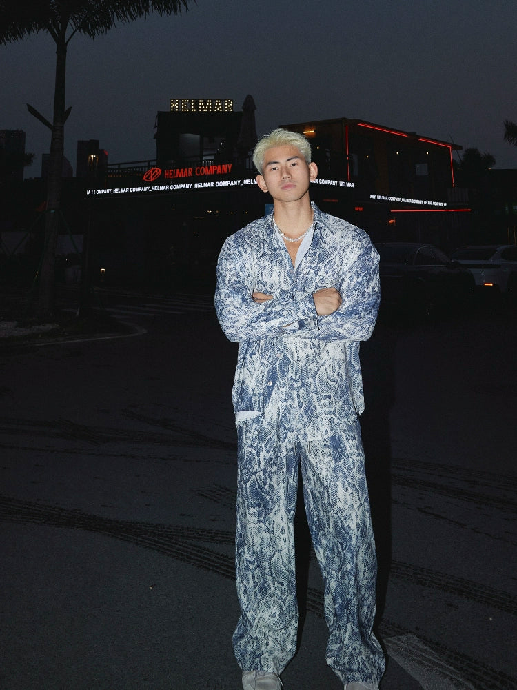 Schlangenprint Lockere Hemd- und Hosenanzug 