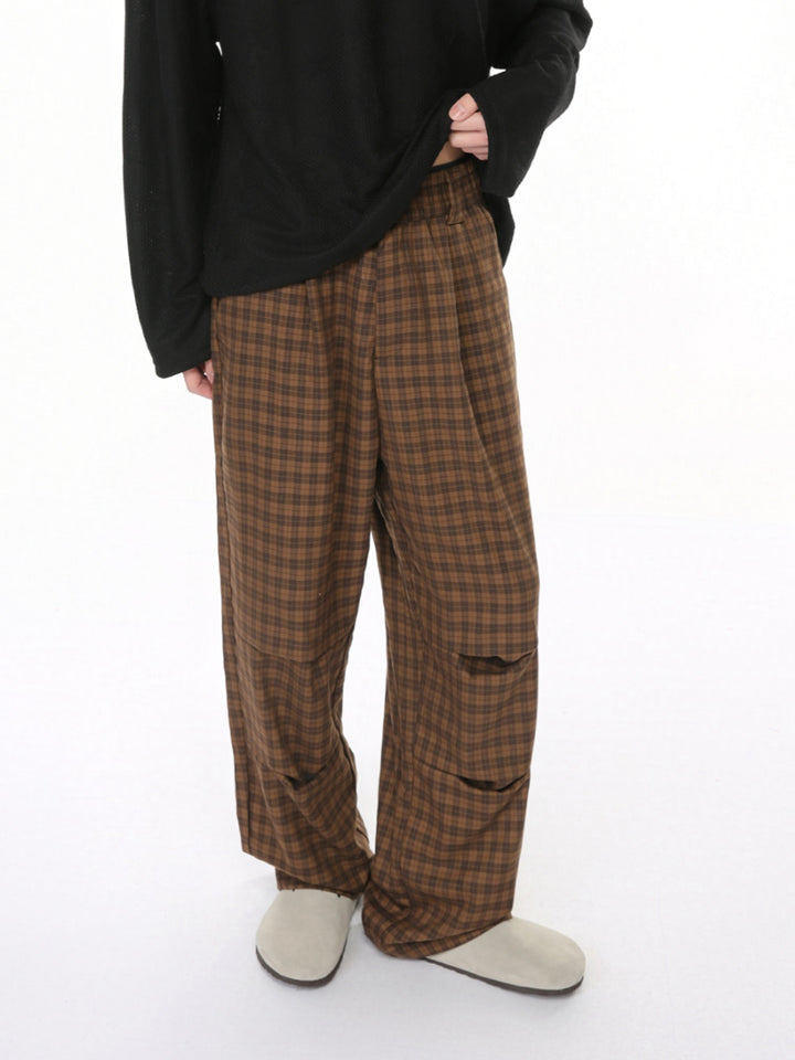 Plaid Elastic Waist Casual Pants