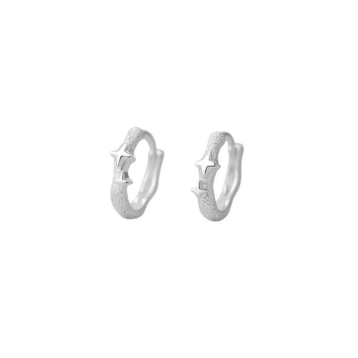 Sterling Silver Star Texture Hoop Earrings