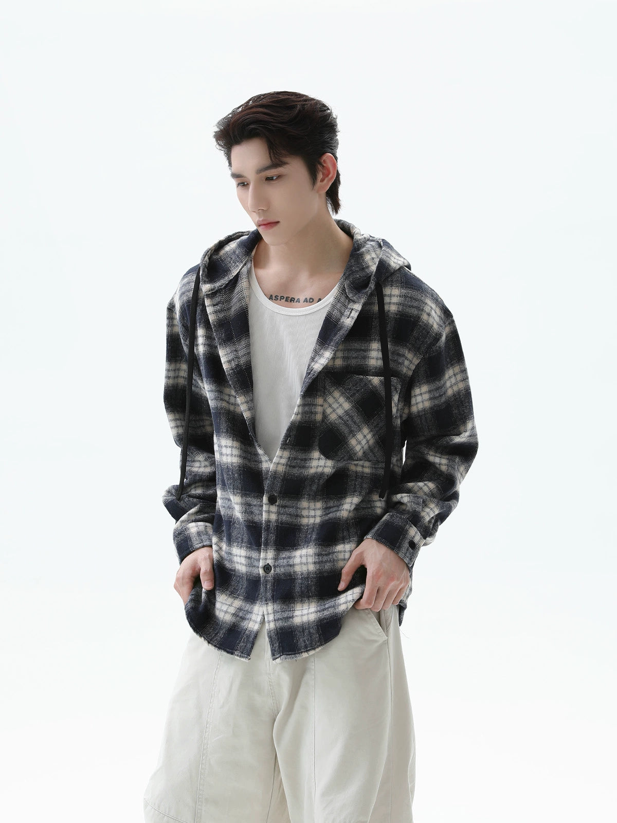 Hooded Casual Plaid Cardigan