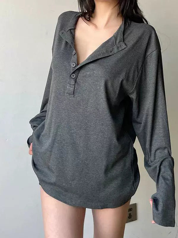 Long Sleeve Button Half Collar Pullover
