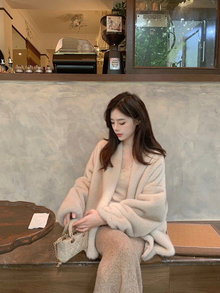 Imitation Mink Fur V-Neck Coat