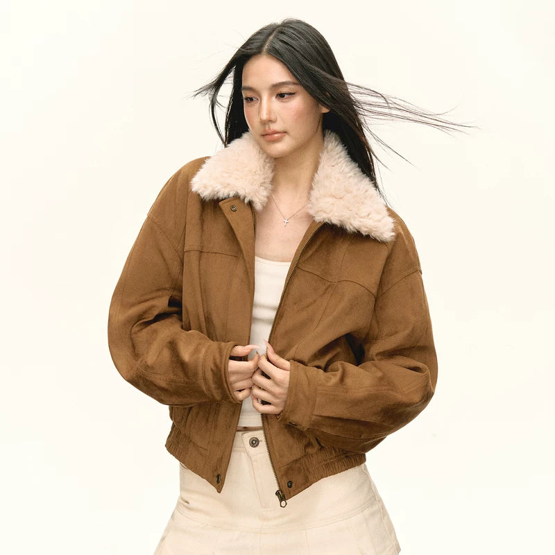 Faux Shearling Collar Short Jacket