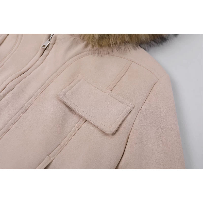 ז'קט עור עם קצה פרווה סינתטית 