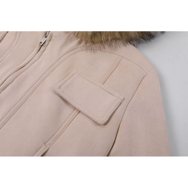 ז'קט עור עם קצה פרווה סינתטית 