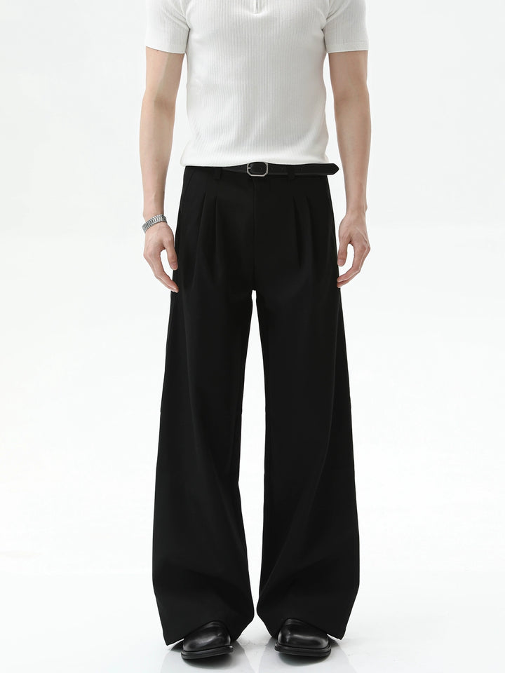 Wide-Leg Split Hem Pleated Pants