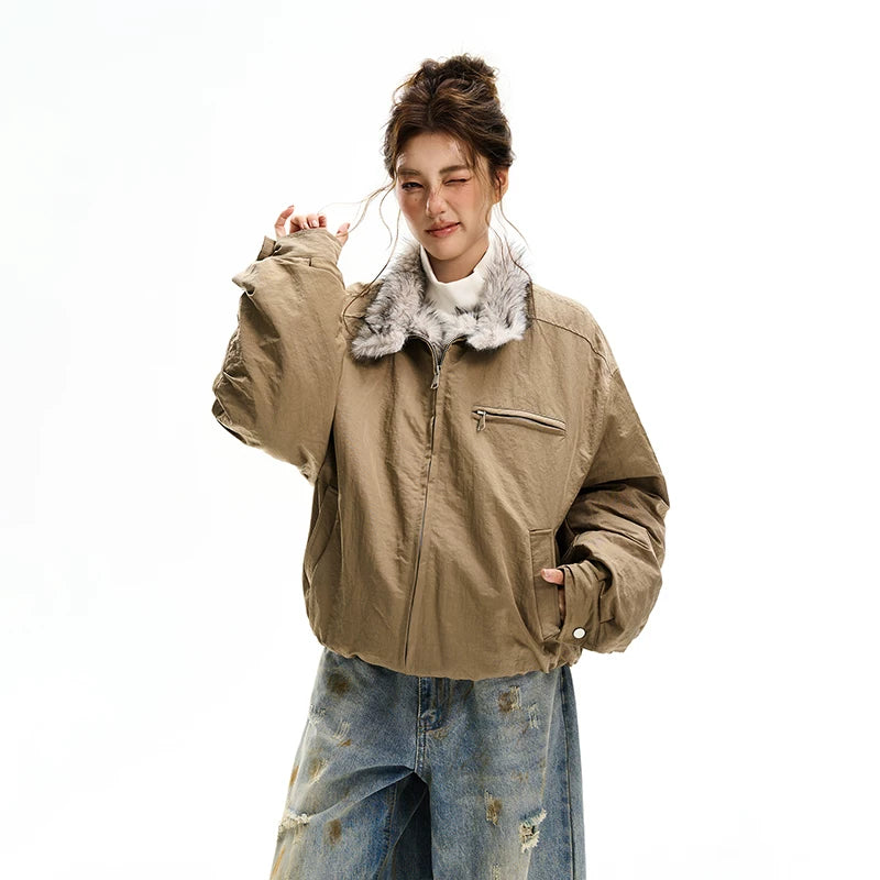 Chaqueta parka acolchada de algodón con cuello de piel sintética 