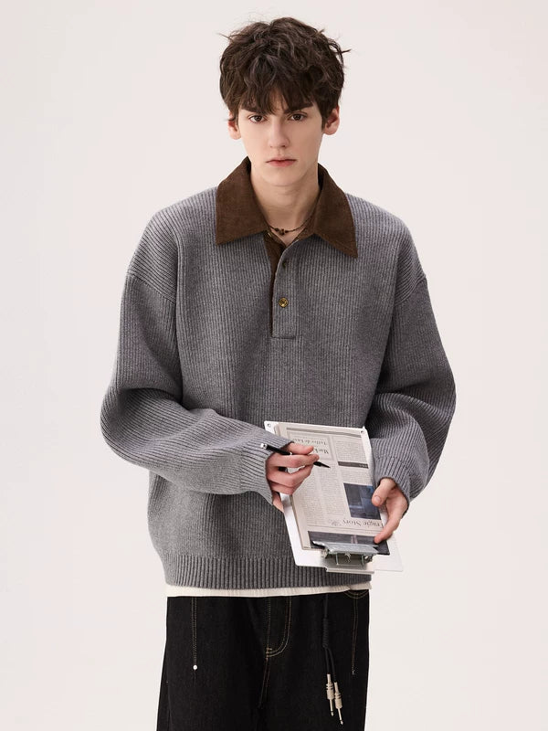 코듀로이 칼라 니트 풀오버 스웨터 