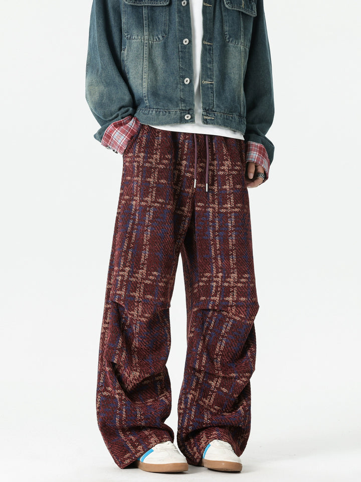 Geruite Corduroy Wijde-Pijp Casual Broek 