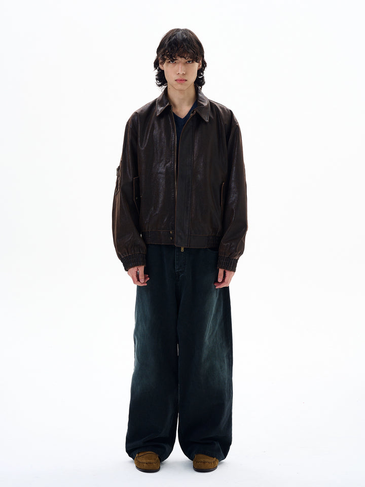 Vintage Leather Bomber Jacket