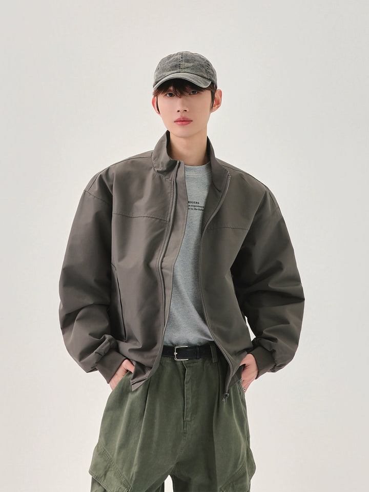 스탠드 칼라 루즈 야구 재킷 