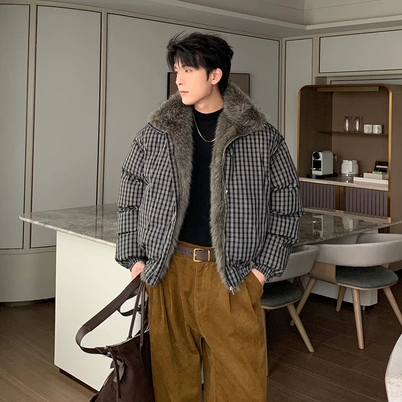 Houndstooth Kapotte Geïsoleerde Losse Fit Jas 