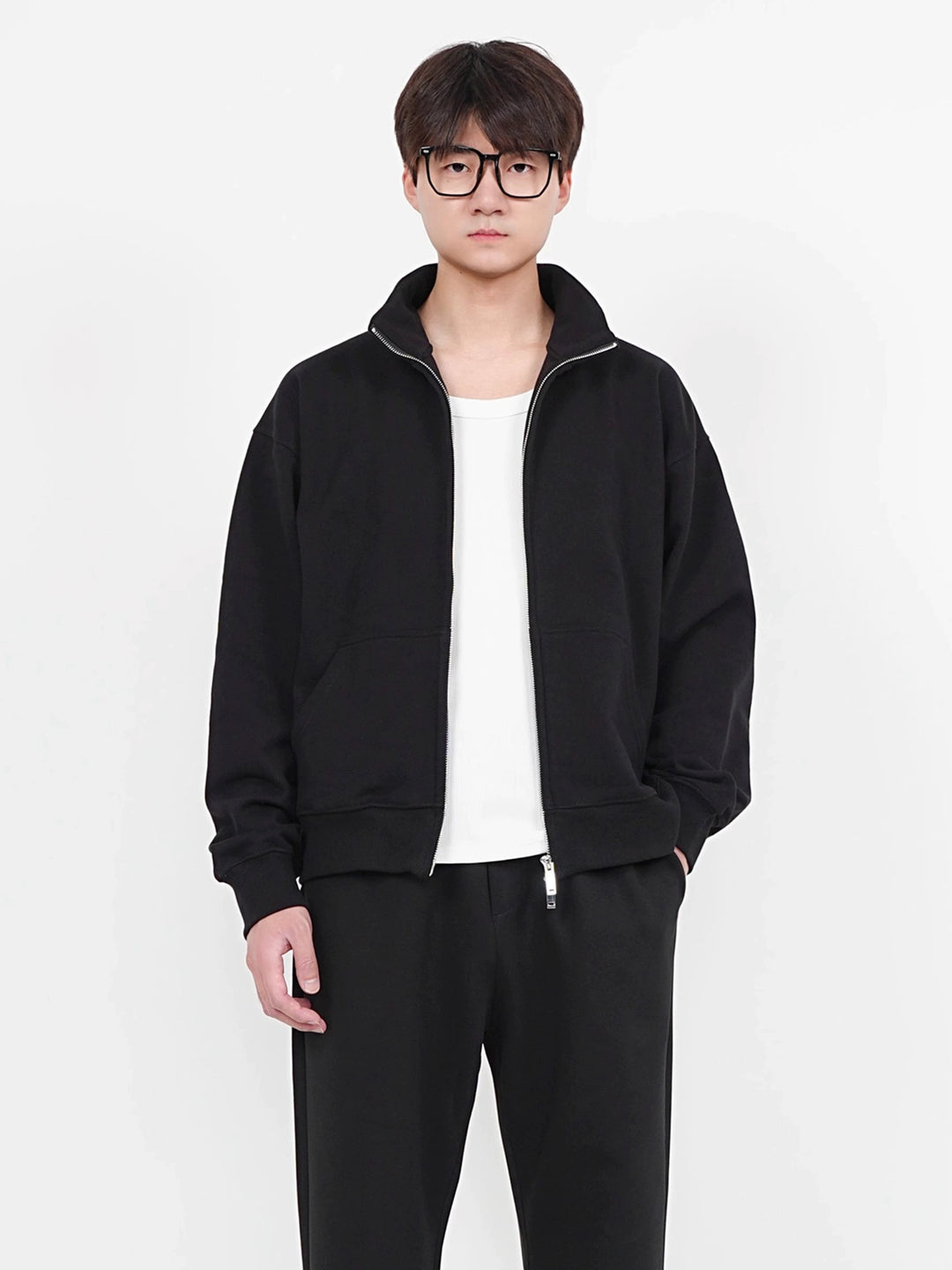 Double Zipper Stand Collar Sweatshirt