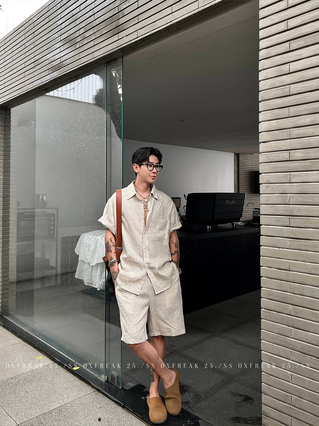 Ensemble chemise à manches courtes en lin et short 