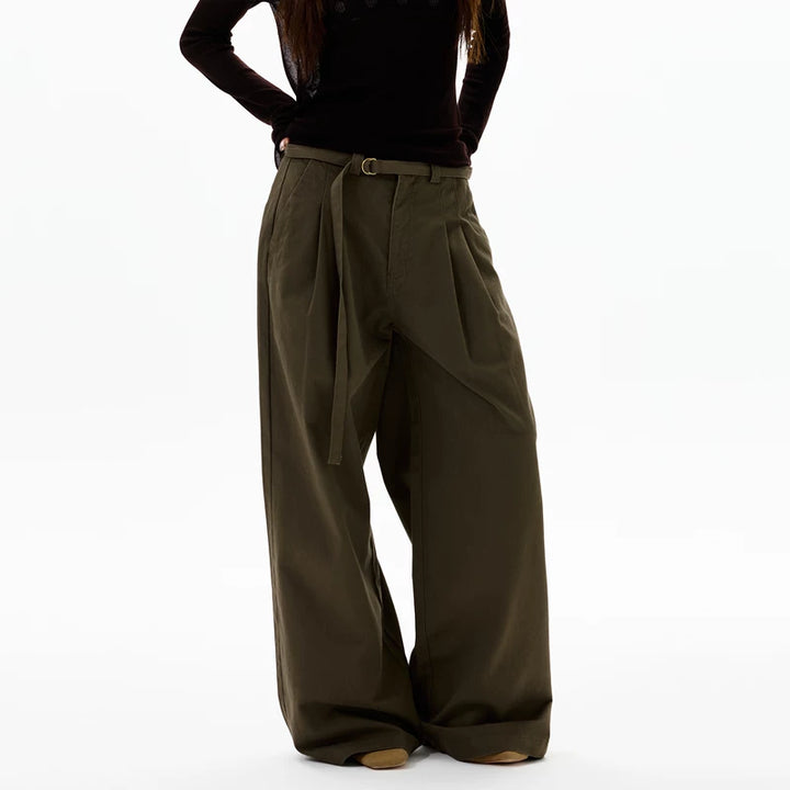 Pleated Wide-Leg Belted Pants