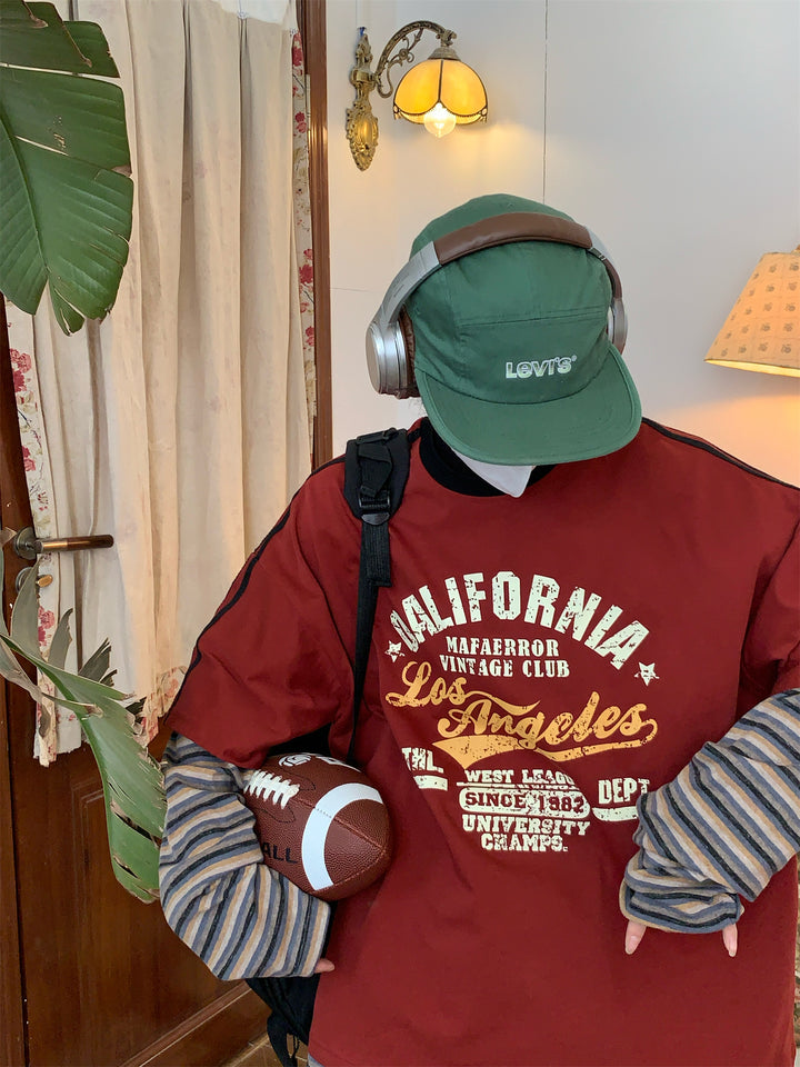 Fake Two-Piece Turtleneck Lettered Shirt