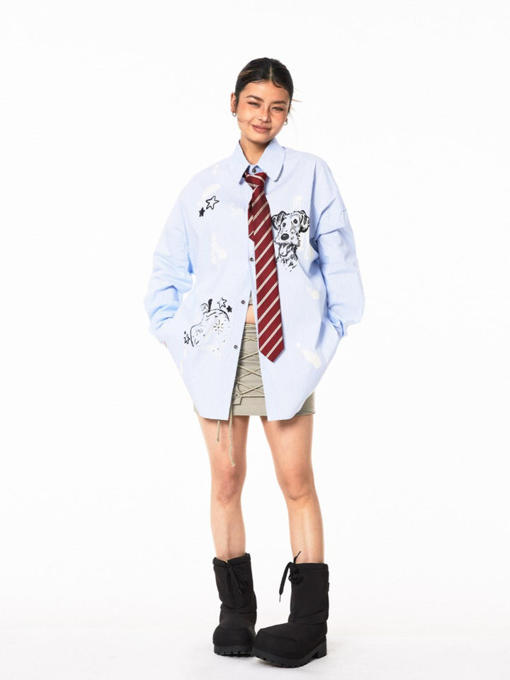 Graffiti Stripe Long-Sleeve Shirt Jacket