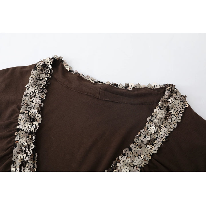 Tencel vlna s flitry, top s výstřihem do V a dlouhým rukávem 