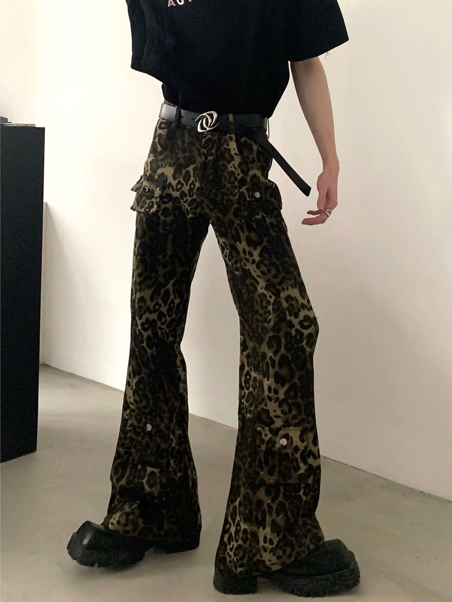 Leopard Print High Waist Flared Pants