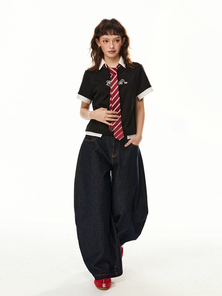 Retro Short Sleeve Layered Polo Top