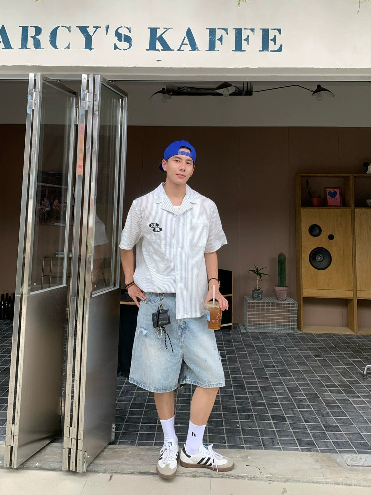 Embroidered Striped Overshirt