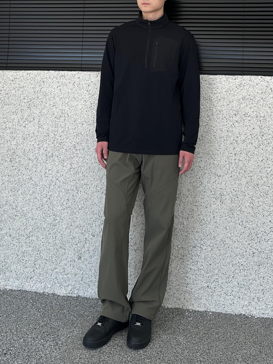 Rubberized Half-Zip Stand-Up Collar Pullover