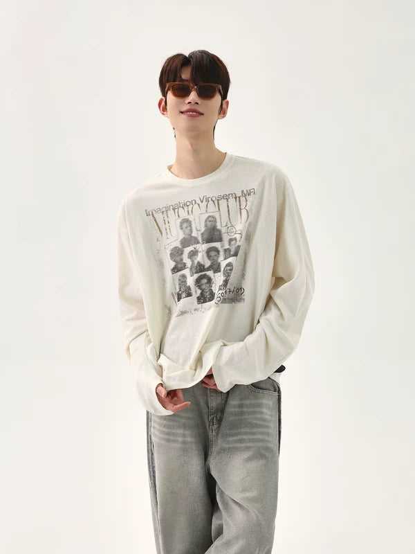 Rundhals Grafik Langarm-T-Shirt 