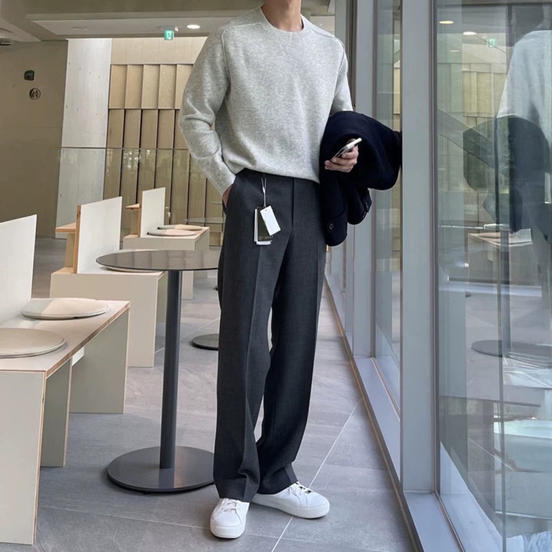 Rundhalsad stickad lös passform tröja 