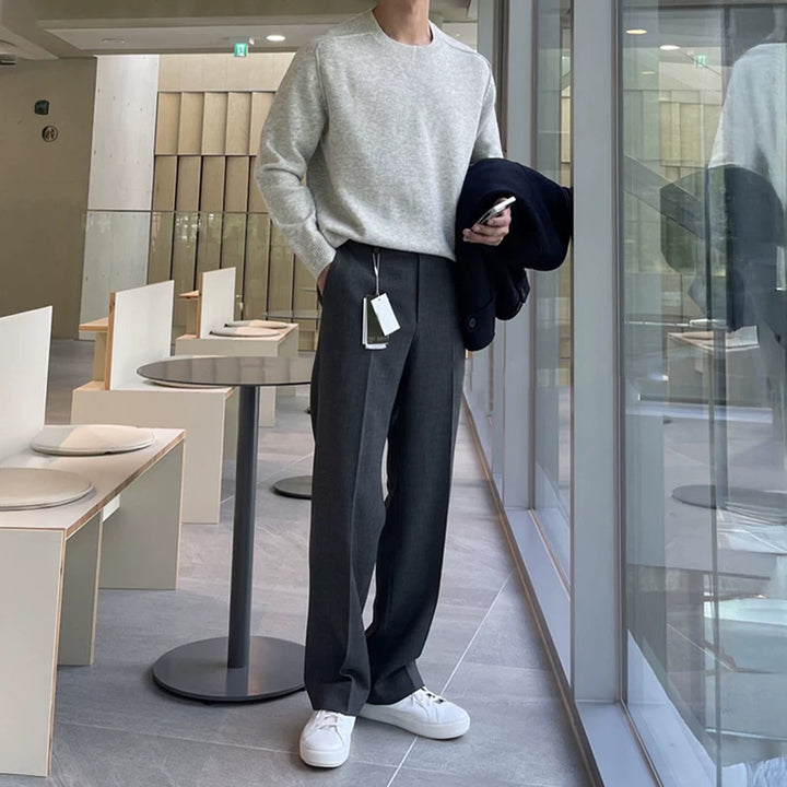 Rundhalsad stickad lös passform tröja 