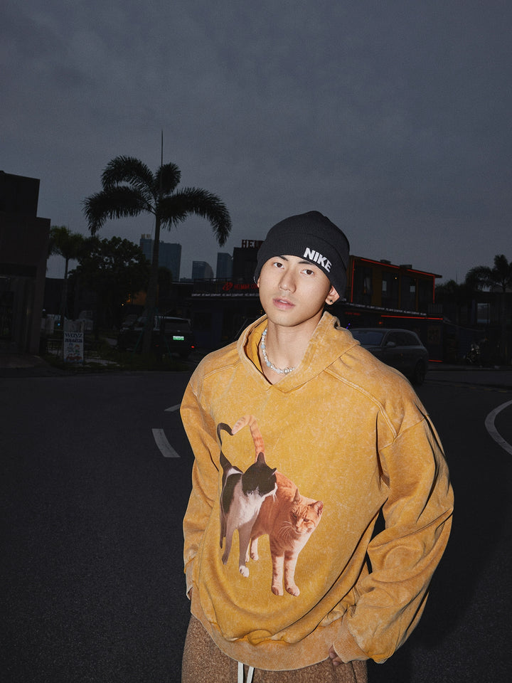 Cat Print Hooded Sweatshirt
