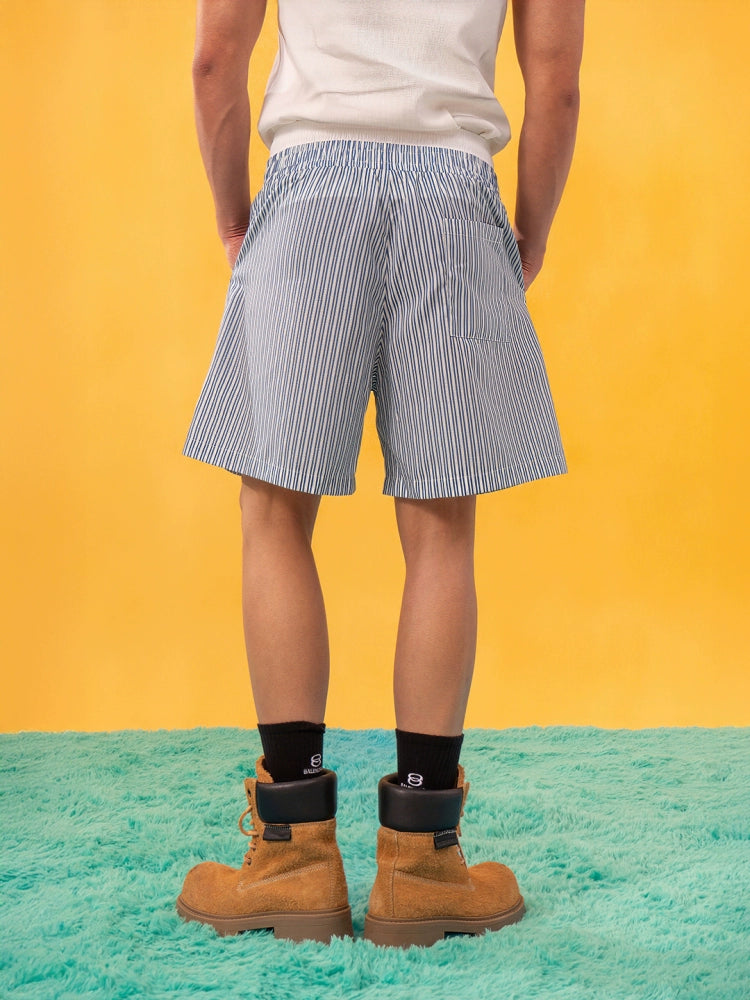 Striped Button Elastic Waist Casual Pants