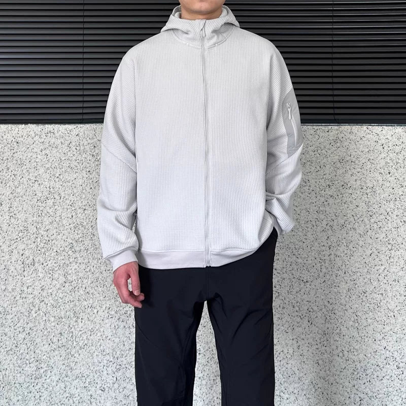 Waffle Fleece Hooded Zip Sweatshirt