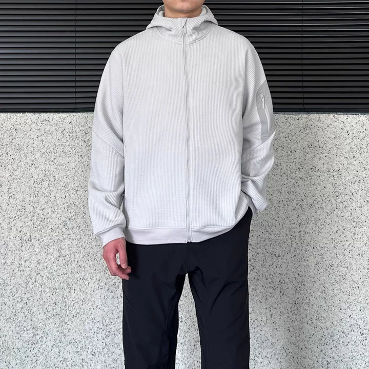 سويت شيرت بسحاب مع غطاء رأس من فليس الوافل 