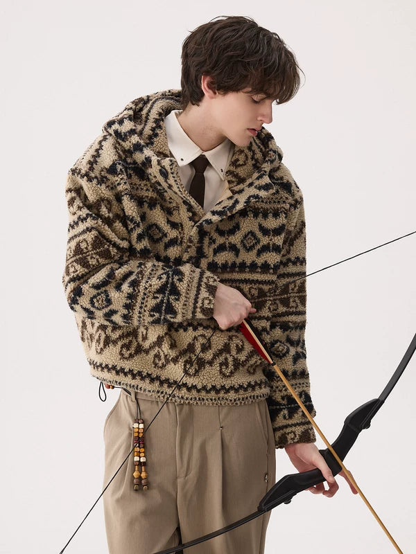 Suéter con capucha de lana Fair Isle 