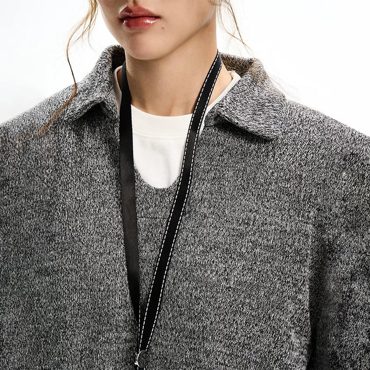 Blusa de Tricô de Manga Longa com Decote em V Texturizado 