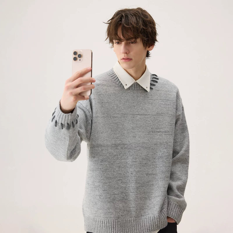Artistic Stitching Crew Neck Knit Sweater