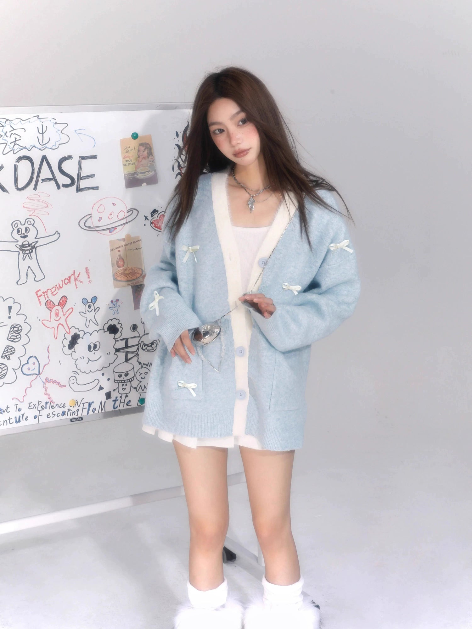 V-Ausschnitt Bogen Strickjacke Pullover 