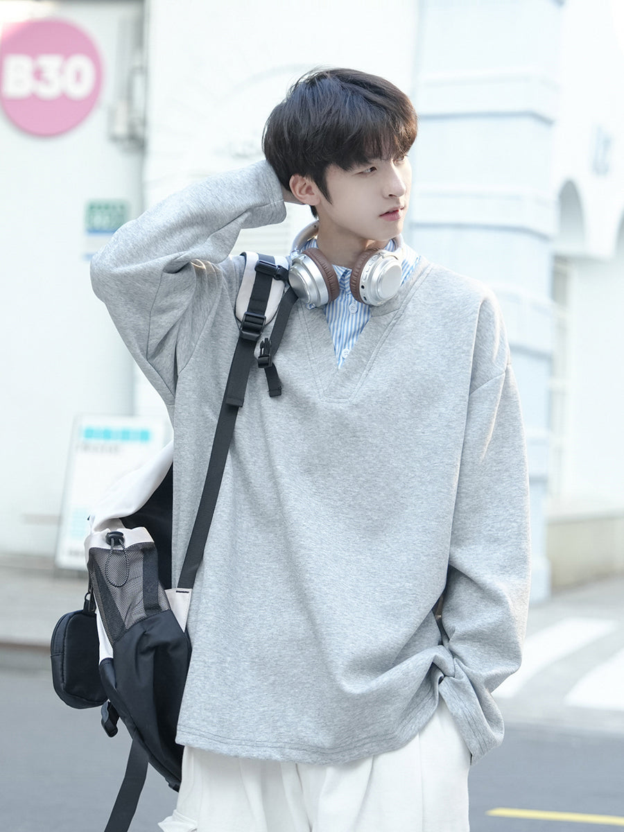 Striped Collar Patchwork Sweatshirt