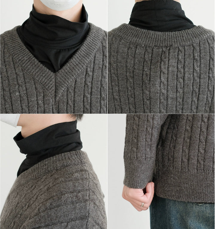 V-hals Twisted Knit Pullover Sweater 