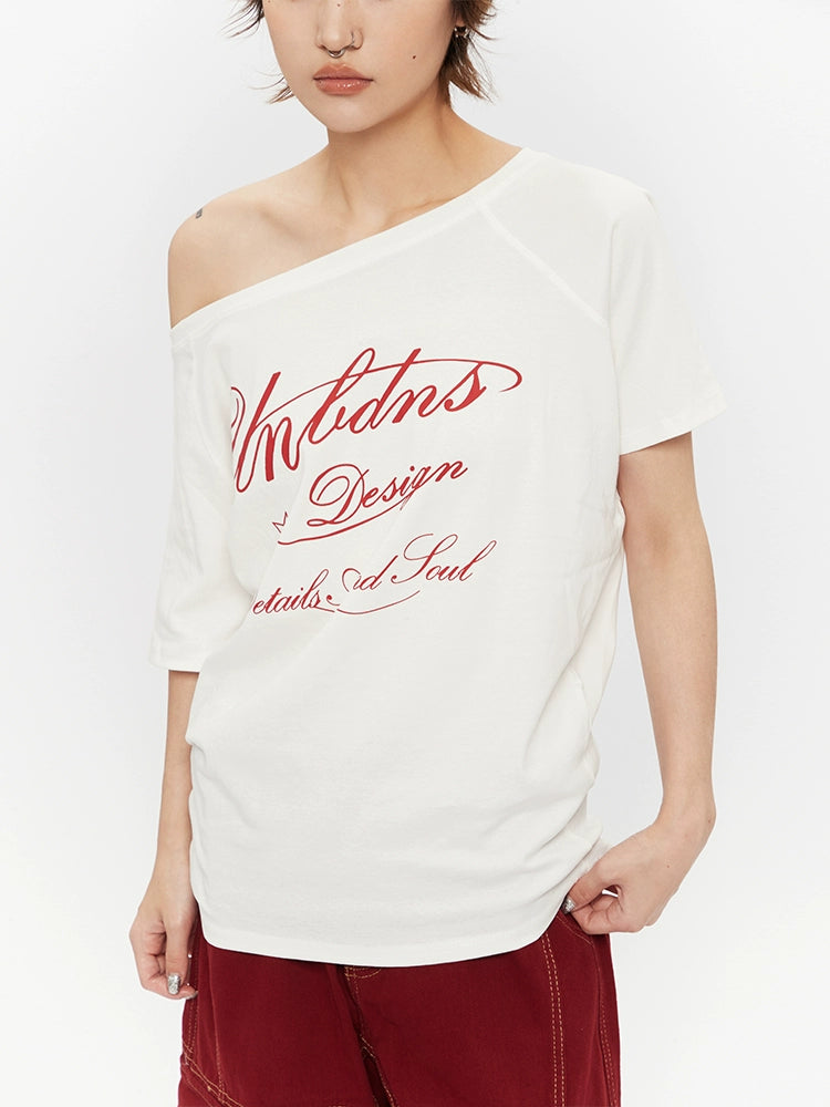 Off-Shoulder Grafik Kurzarm-T-Shirt 