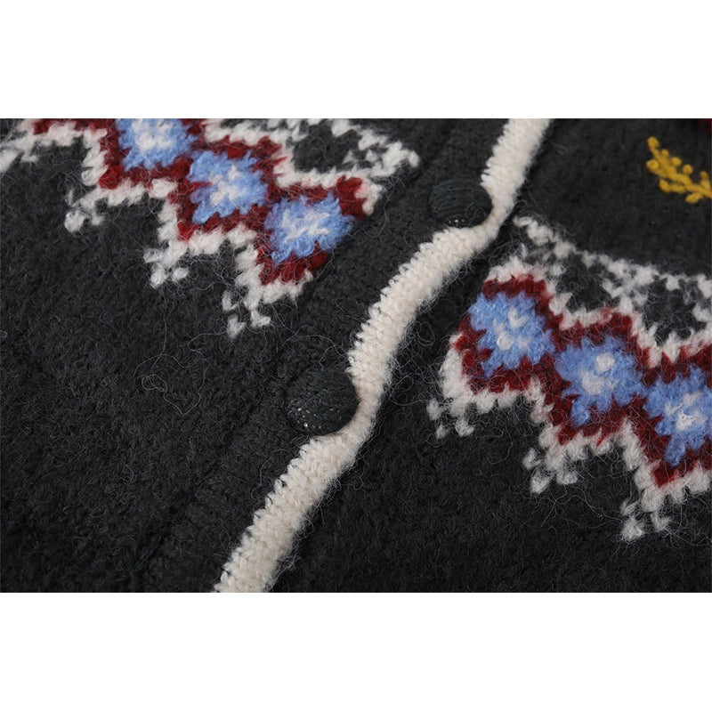 Fair Isle blommig stickad cardigantröja 