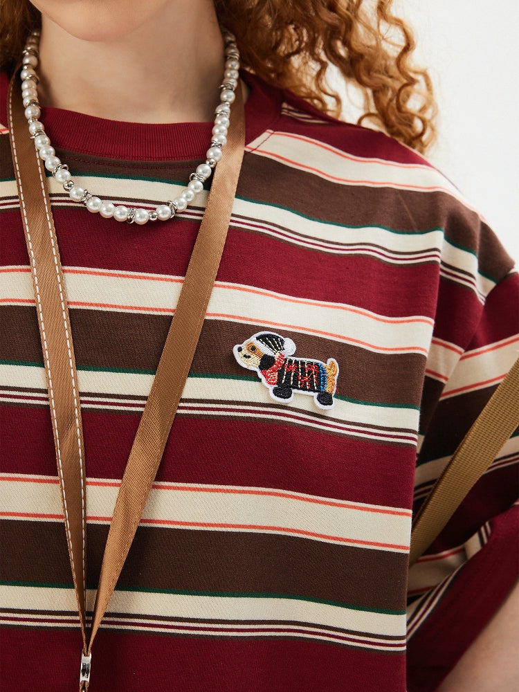 Striped Embroidered Sausage Dog Tee