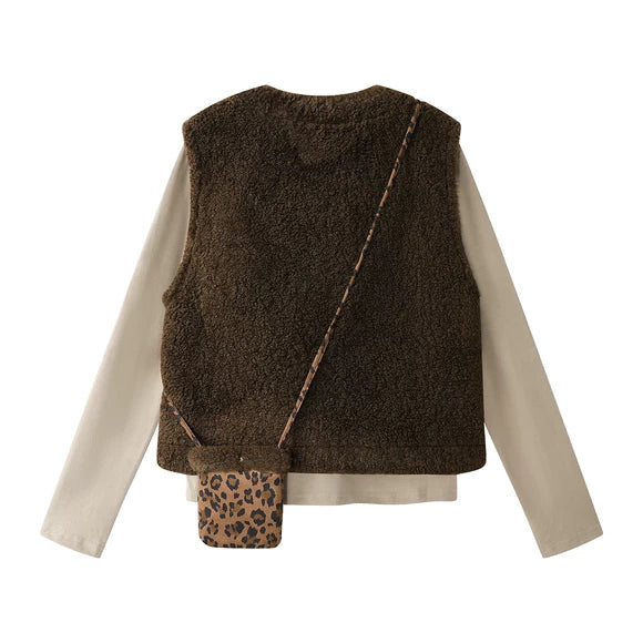 Leopard Print Vest and Long Sleeve Top