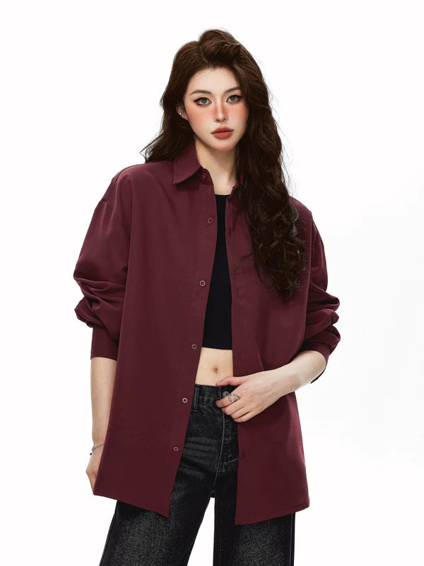 Camisa de botón casual de manga larga oversized 