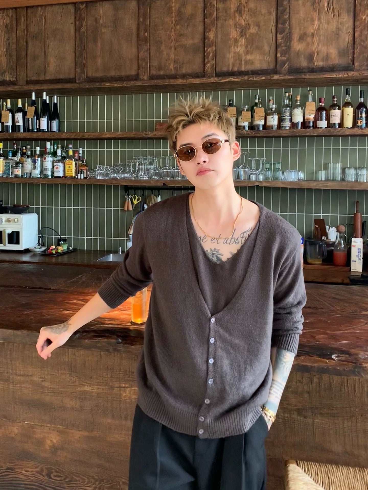 V-Yaka Yün Örgü Hırka Kazak 