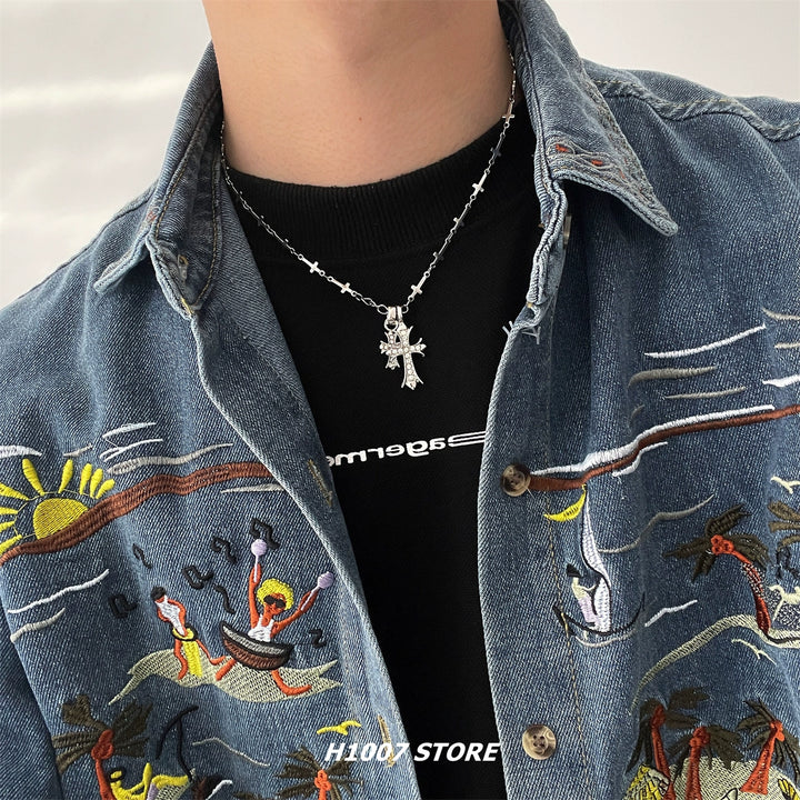 Diamant Kreuz Anhänger Schlüsselbein Halskette 